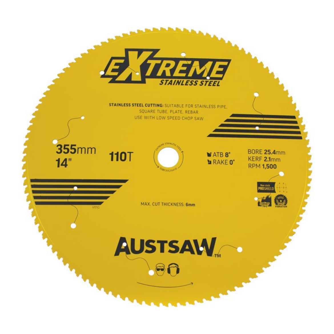 Picture of Austsaw Extreme Stainless Steel Blade 355mm x 25.4 x 110T