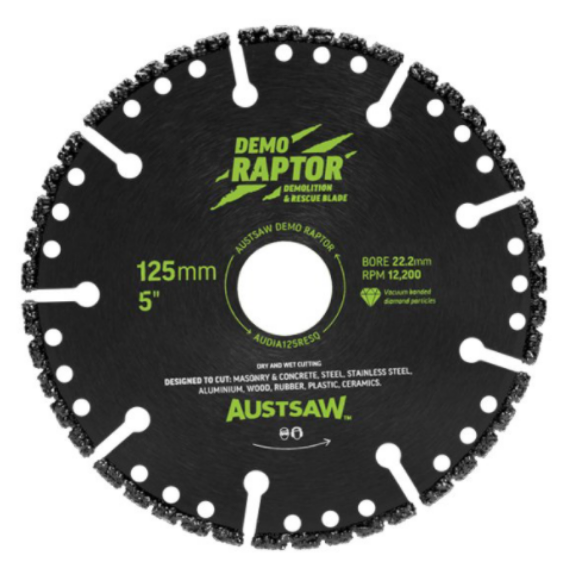 Picture of Austsaw 125mm (5in) | Demo Raptor Extreme Multi-Purpose Demolition Diamond Blade 22.2MM BORE