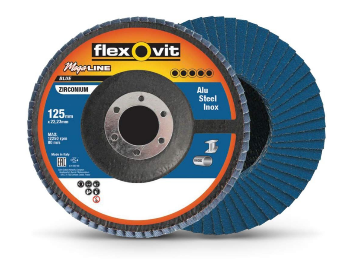 Picture of 125x22mm Z120 FLEXOVIT FLAP DISCS - MEGA-LINE BLUE R828 (BLUE)