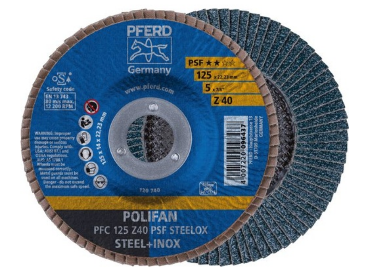 Picture of PFERD 5"X40G FLAP DISC POLIFAN 125 Z40 PSF STEELOX