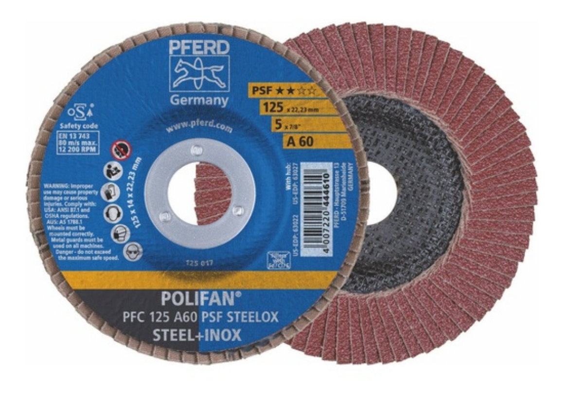 Picture of PFERD 5"X60G  POLIFAN FLAP DISC  GP ALUMINIUM OXIDE - STEEL / INOX PFC 125 A 60 PSF