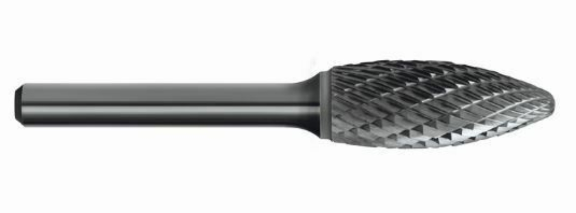 Picture of Carbide Burr - Double Cut - Flame Shape - 1/4" Shank - 1/2" x 1-1/4" - 3" OAL - B206 - Sutton Tools