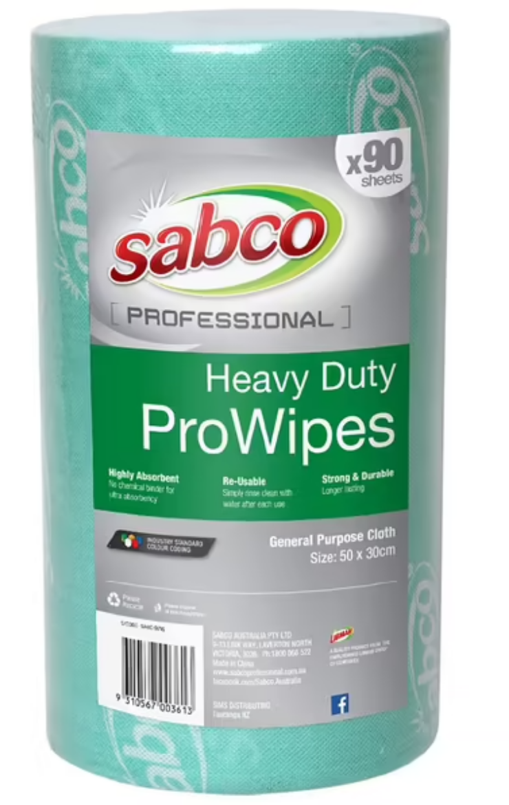 Picture of SABCO HEAVY DUTY PROWIPES GREEN 90 SHEET ROLL - 30 x 50CM