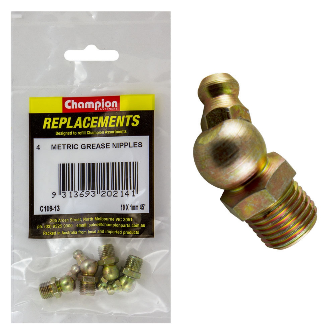 C10913 10 x 1mm 45' GREASE NIPPLE (Pkt.4) The Boss Shop Queensland