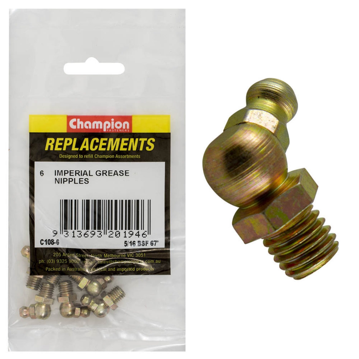 C1086 5/16 BSF 67' GREASE NIPPLE (Pkt.6) The Boss Shop Queensland
