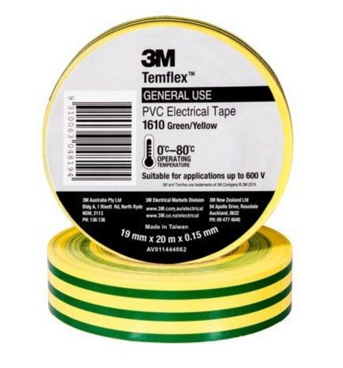 Picture of 3M™  Temflex™  1610 General Purpose Vinyl Electrical Tape, Green & Yellow, 19 mm x 20 m