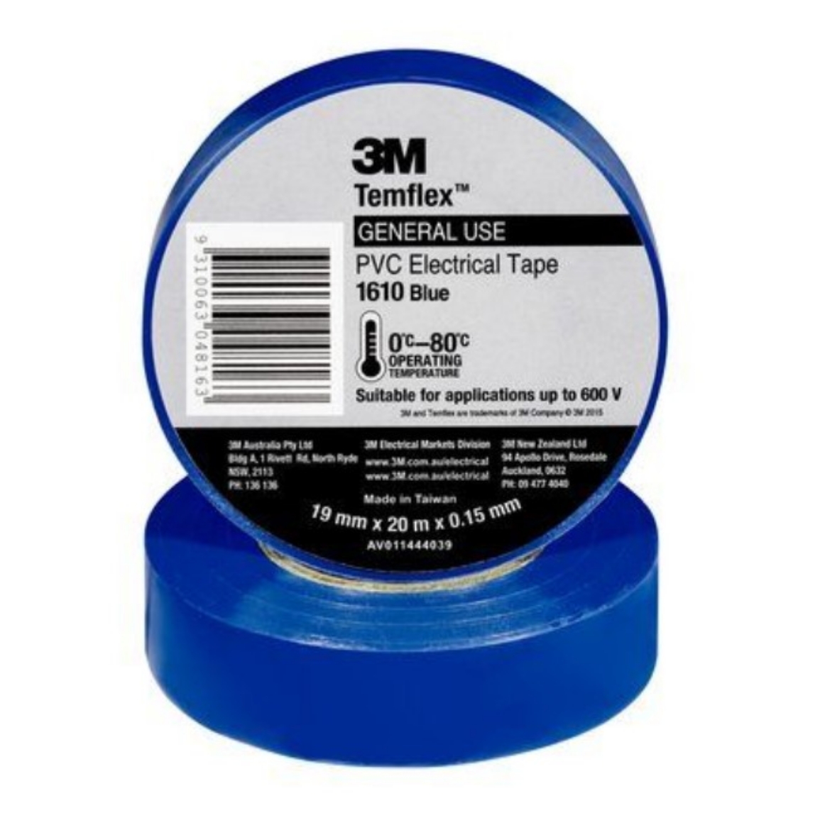 Picture of 3M™ Temflex™ 1610 General Purpose Vinyl Electrical Tape, Blue, 19 mm x 20 m