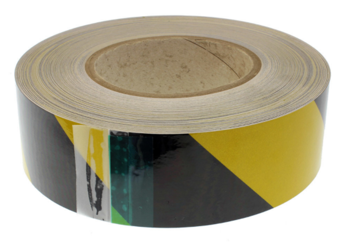 Picture of 50mm x  33M Floor marking tape (black/yellow), constructed with a tough plasticised vinyl backing
