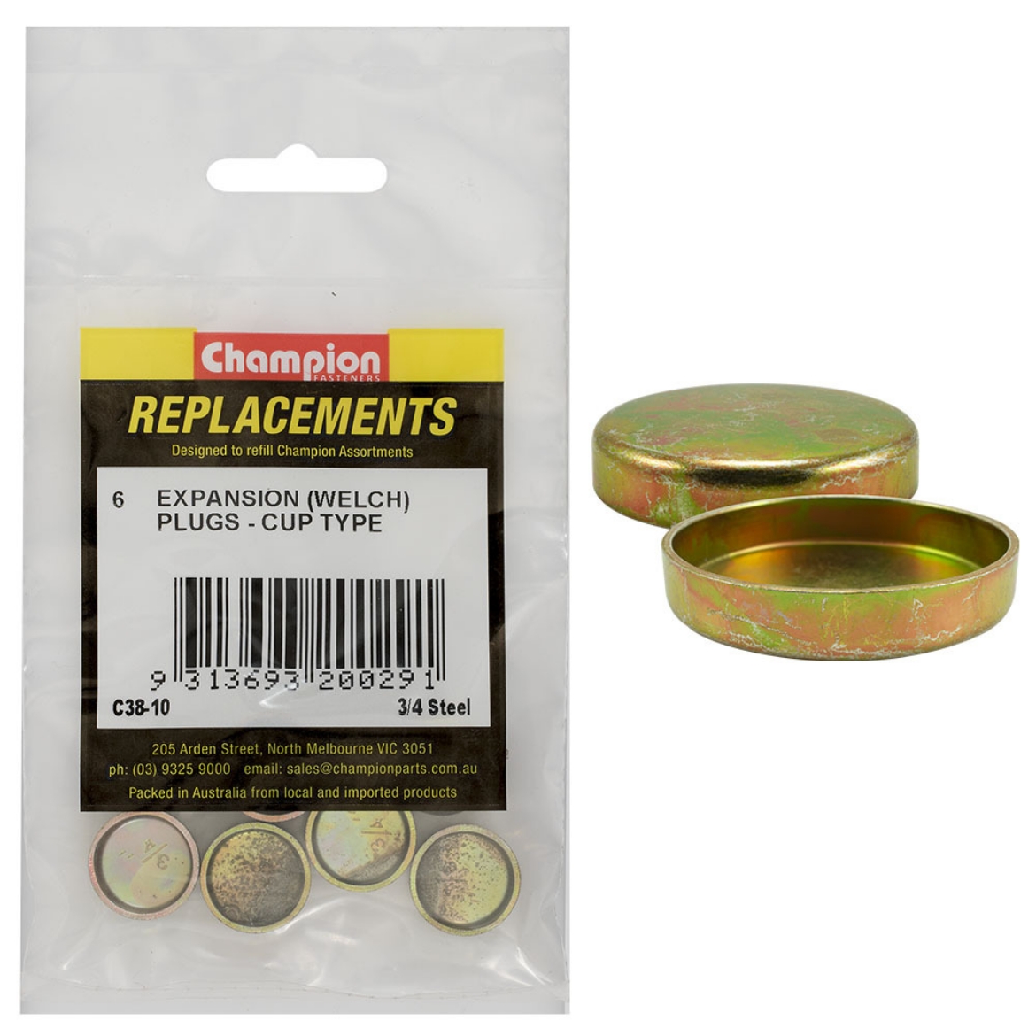 Picture of 3/4 Expansion Plugs (Welch) - Cup Type - Steel (Pkt.6) - CHECK STOCK LEVEL -  DISCONTINUED