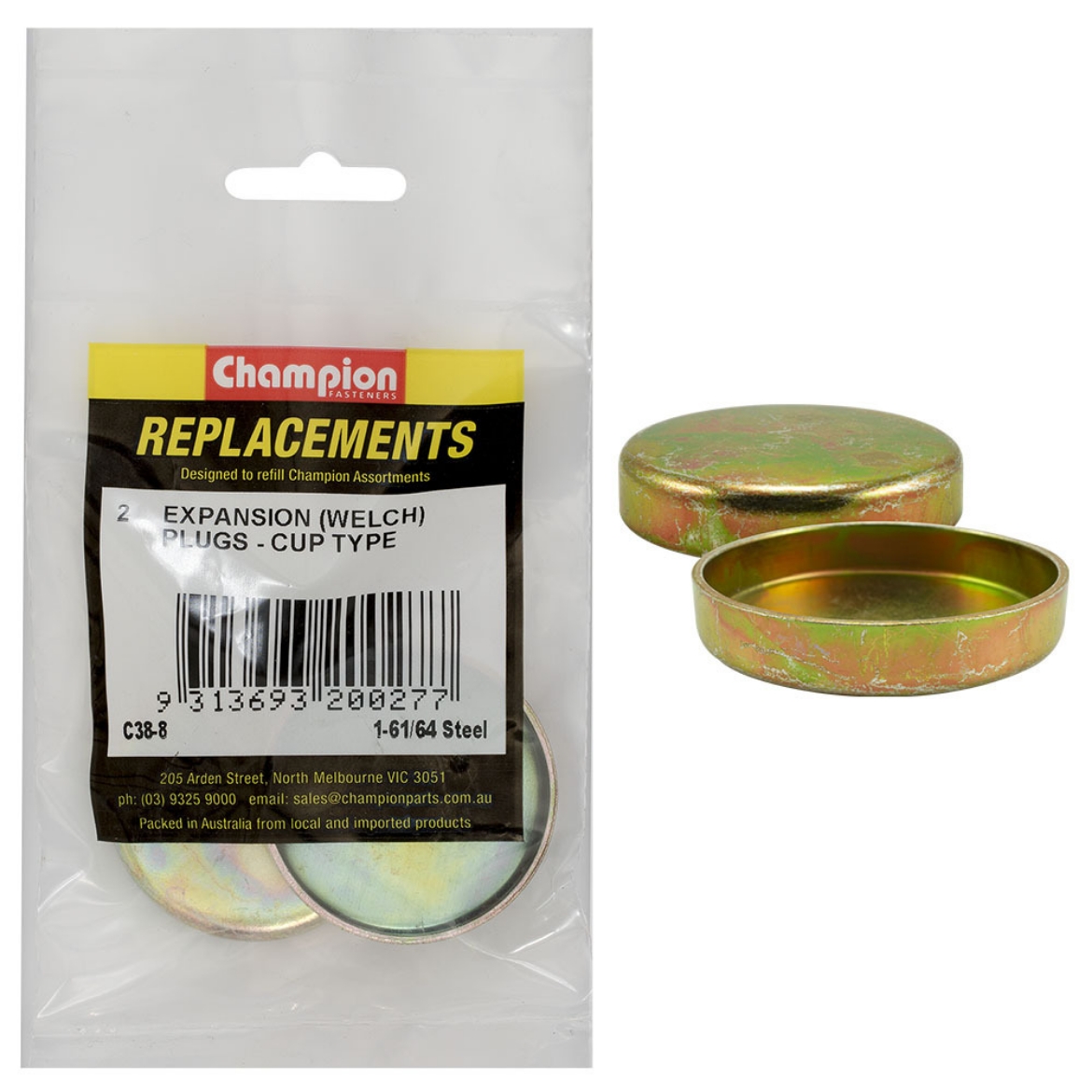 Picture of 1-61/64 Expansion Plugs (Welch) - Cup Type - Steel (Pkt.2) - CHECK STOCK LEVEL -  DISCONTINUED