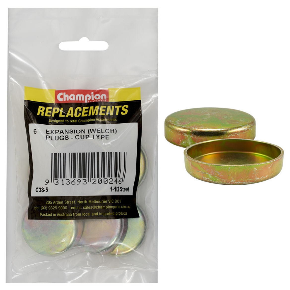 C385 11/2 Expansion Plugs (Welch) Cup Type Steel (Pkt.6) CHECK