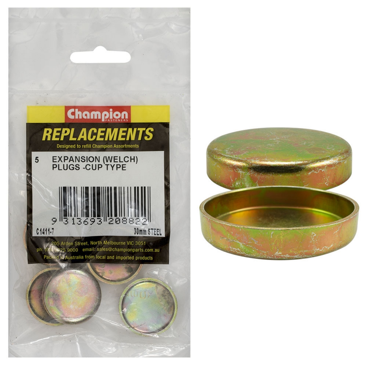 C14117 30mm Expansion Plugs (Welch) Cup Type Steel (Pkt.5) The