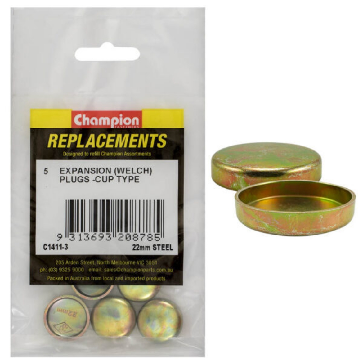 Picture of 22mm Expansion Plugs (Welch) - Cup Type - Steel (Pkt.5)