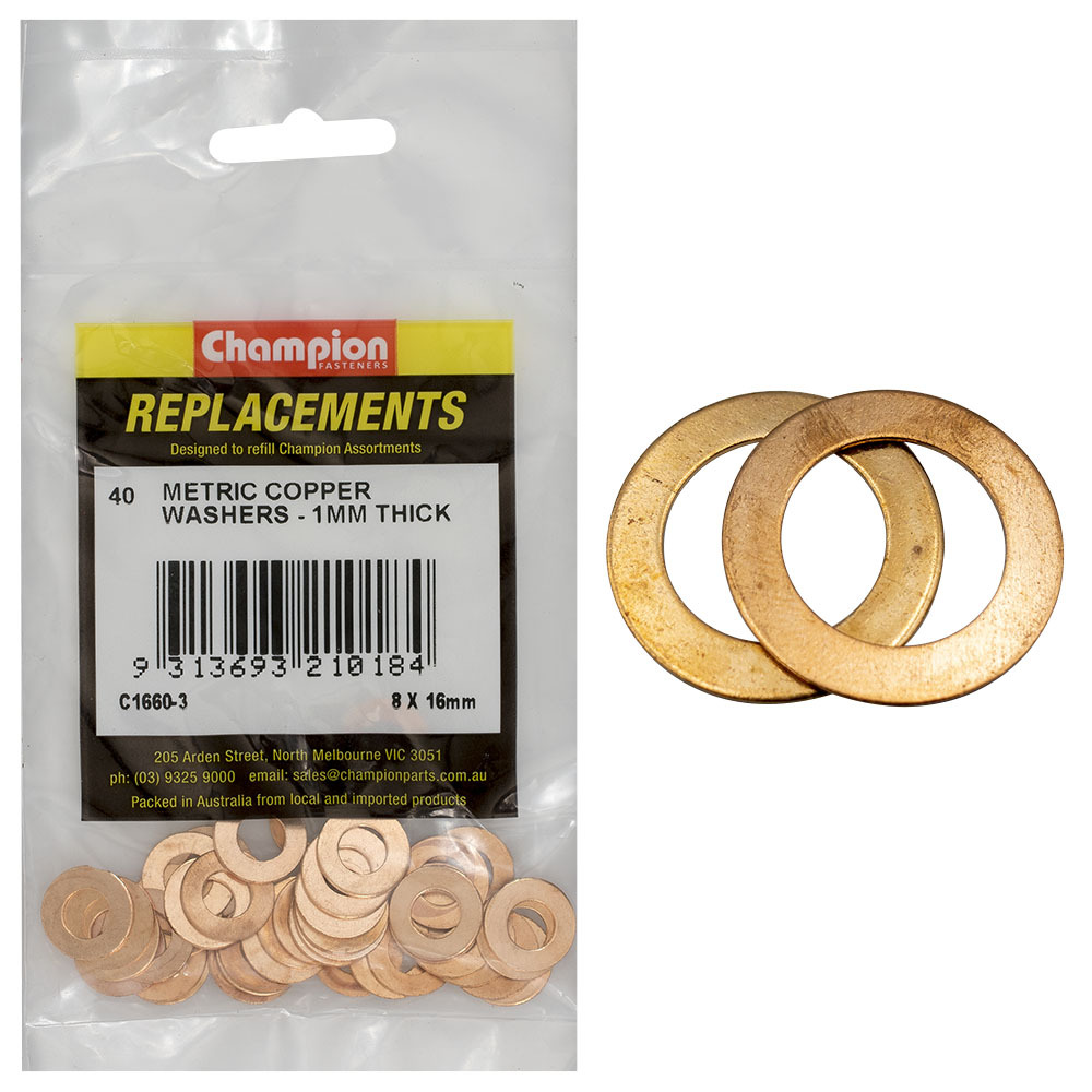 C16603 COPPER WASHER8MM X 16MM (Pkt.40) The Boss Shop Queensland