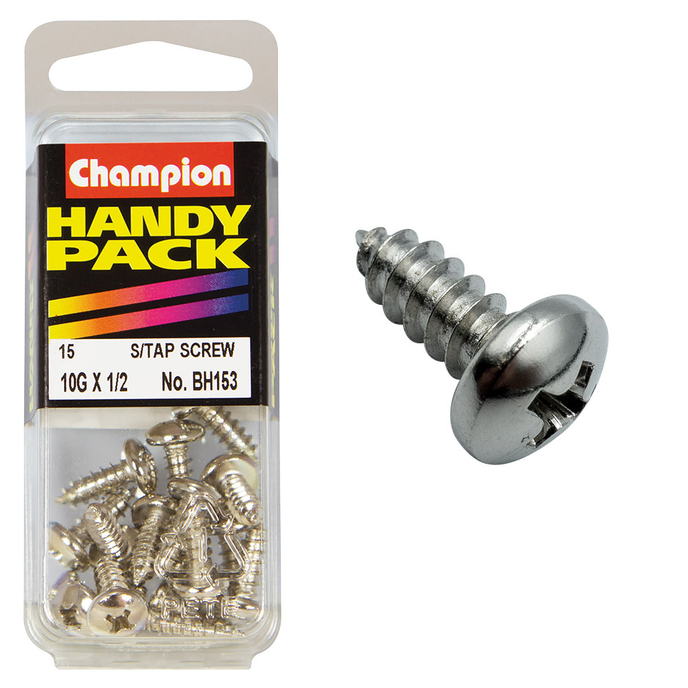 BH153 Handy Pk Self Tap Screw pan head 10g x 1/2 CST (Pkt.15) The