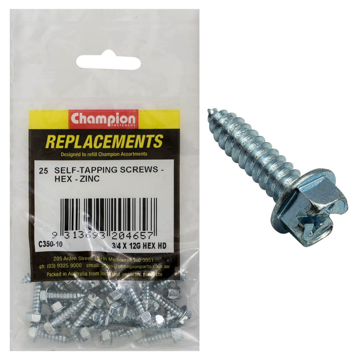 Picture of 3/4 x 12 SELF TAPP SCREW-HEX-COMBO-5.5 x 19mm-ZINC PLATED (Pkt.25)