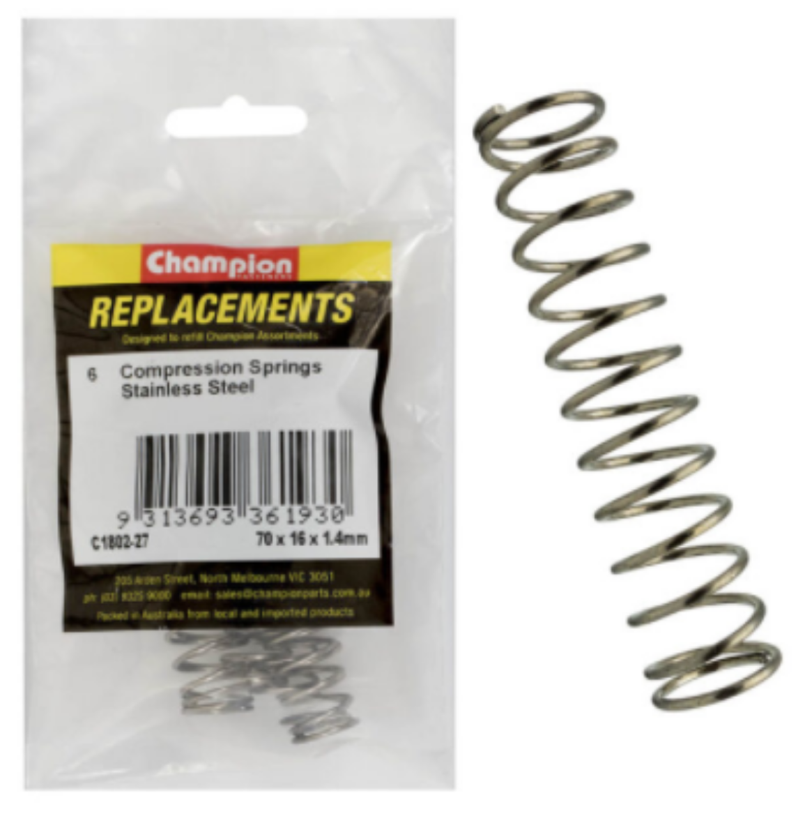 Picture of COMPRESSION SPRINGS STAINLESS STEEL - 70 L x 16 OD x 1.4mm - 316 (Pkt.6)