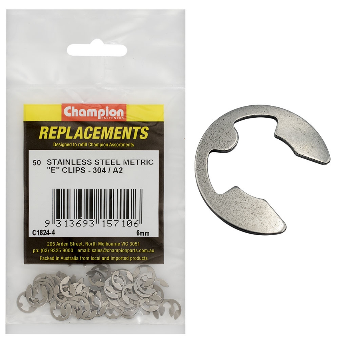 Picture of 6mm 'E' CLIPS STAINLESS (Pkt.50)
