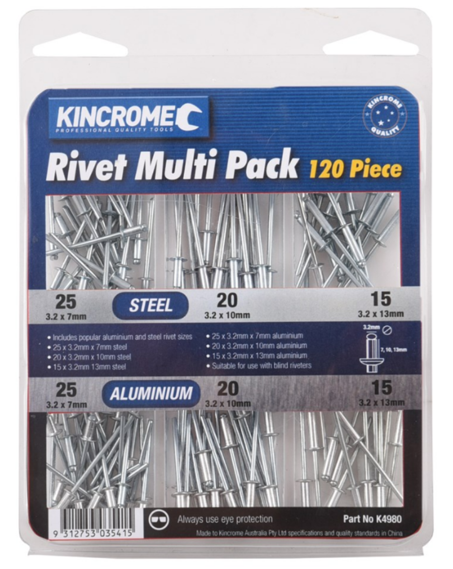 K4980 KINCROME Rivet Multi Pack 120 Piece The Boss Shop Queensland