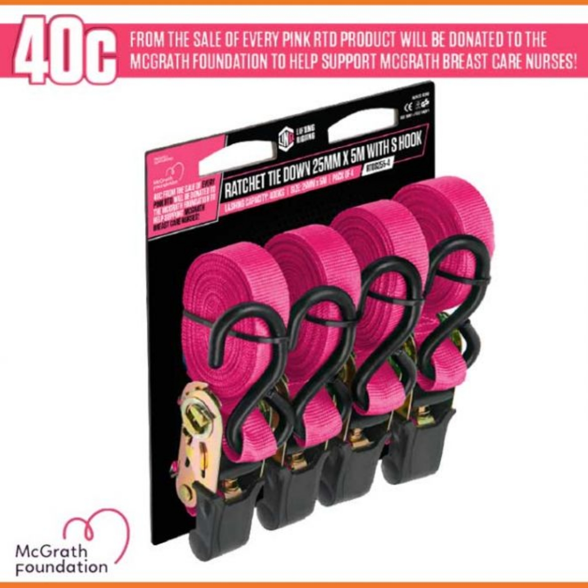 Picture of PARAMOUNT PINK S HOOK 25MM X 5M RATCHET TIE DOWN - 4 PACK