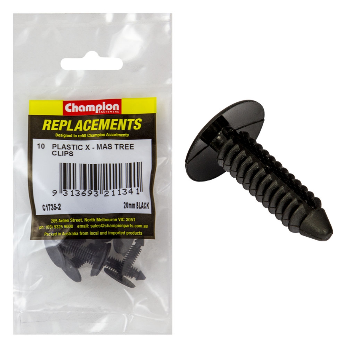 Picture of XMAS TREE CLIPS-COL:BLACK-LEN:27mm-STEM DIA: 7.6mm-HOLE:4.6mm-HEAD:20.4mm