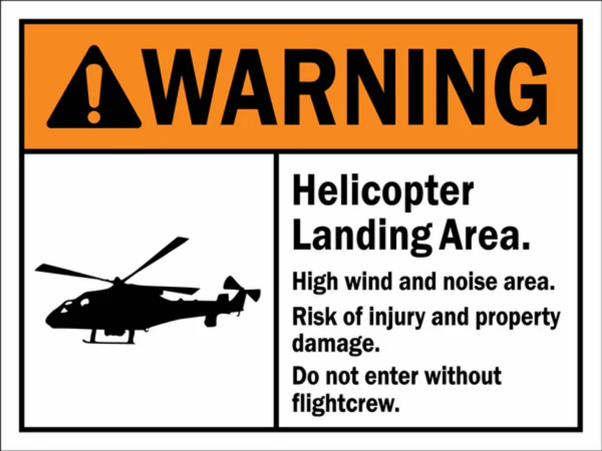 Picture of Danger Helicopter Landing Area Signs - 500mm x 750mm
Class 2 White Reflective mounted to 0.55mm Zinceneal