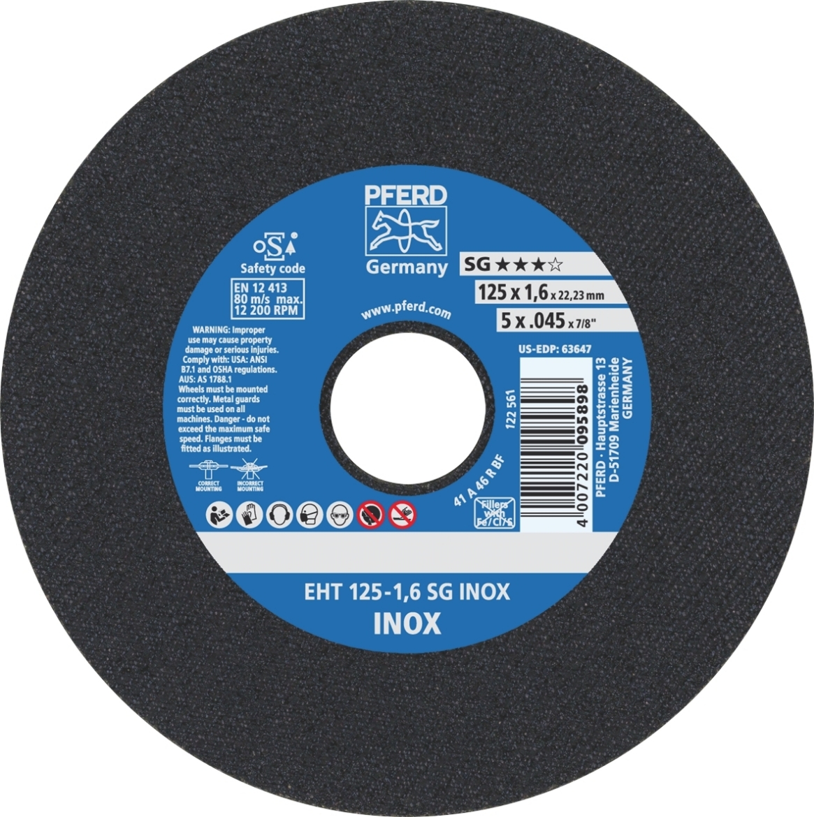 Picture of PFERD 5"X1.6MM CUT-OFF WHEEL EHT 125-1,6 SG INOX STAINLESS STEEL
