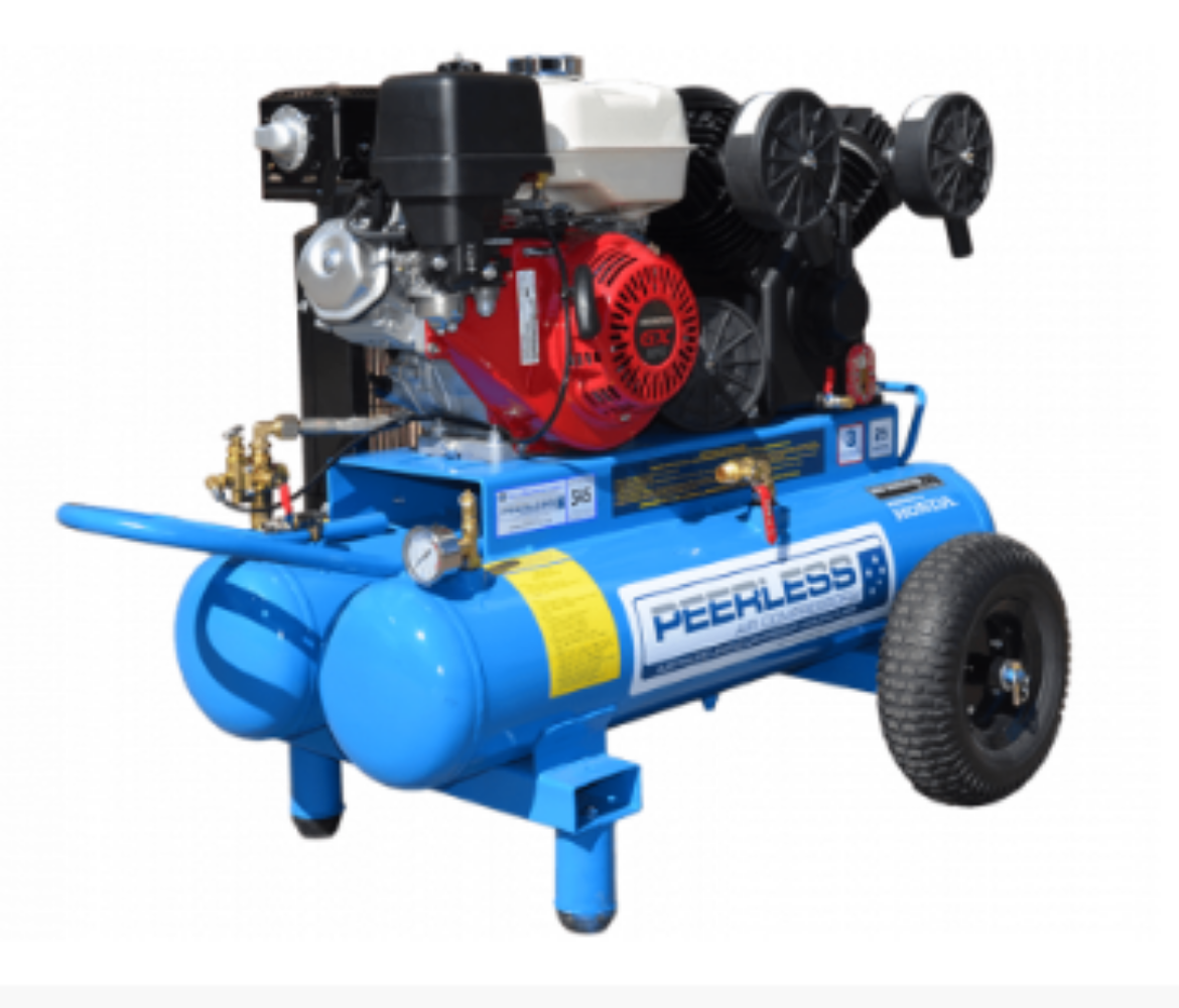 Picture of PEERLESS PV25PTT PETROL TWIN TANK  COMPRESSOR, PULL START, BELT DRIVE, HONDA GX270, 545LMP @ 100PSI