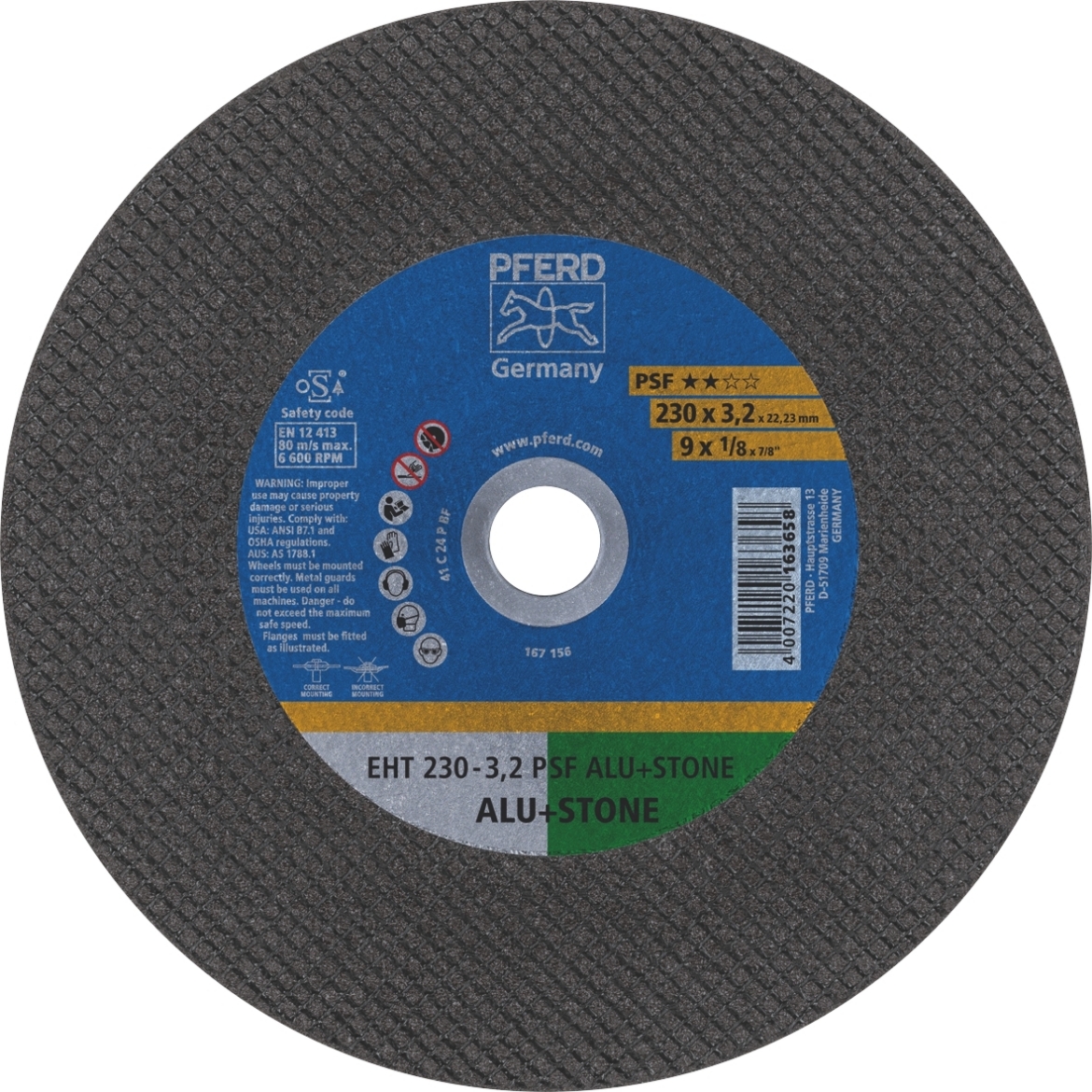 Picture of PFERD 9"/230MMX3.2MM CUT-OFF WHEEL STONE EHT 230-3.2 C 24 P PSF