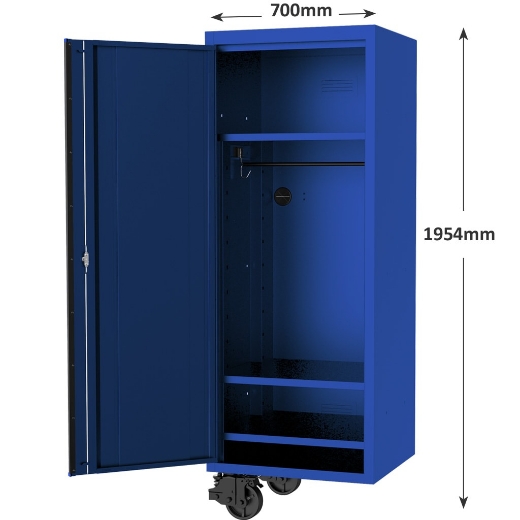 Picture of 27" USA SUMO SERIES SIDE CABINET - 3 FIXED SHELVES & CLOTHES HANG RAIL - BLUE/BLACK