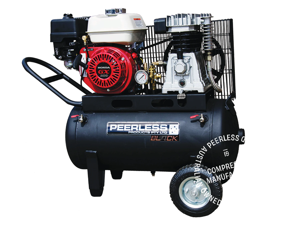 Picture of PEERLESS  BLACK 17000 PETROL COMPRESSO, BELT DRIVE, GX200 HONDA MOTOR, 320LPM @ 100PSI, MAX 145PSI, 50L TANK