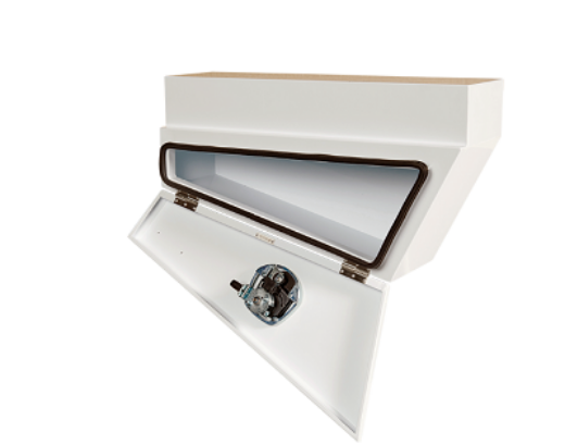 Picture of PARAMOUNT TAPERED UNDER TRAY STEEL TOOLBOX - LEFT OF WHEEL - WHITE (750L X 260W X 405H) - T HANDLE*