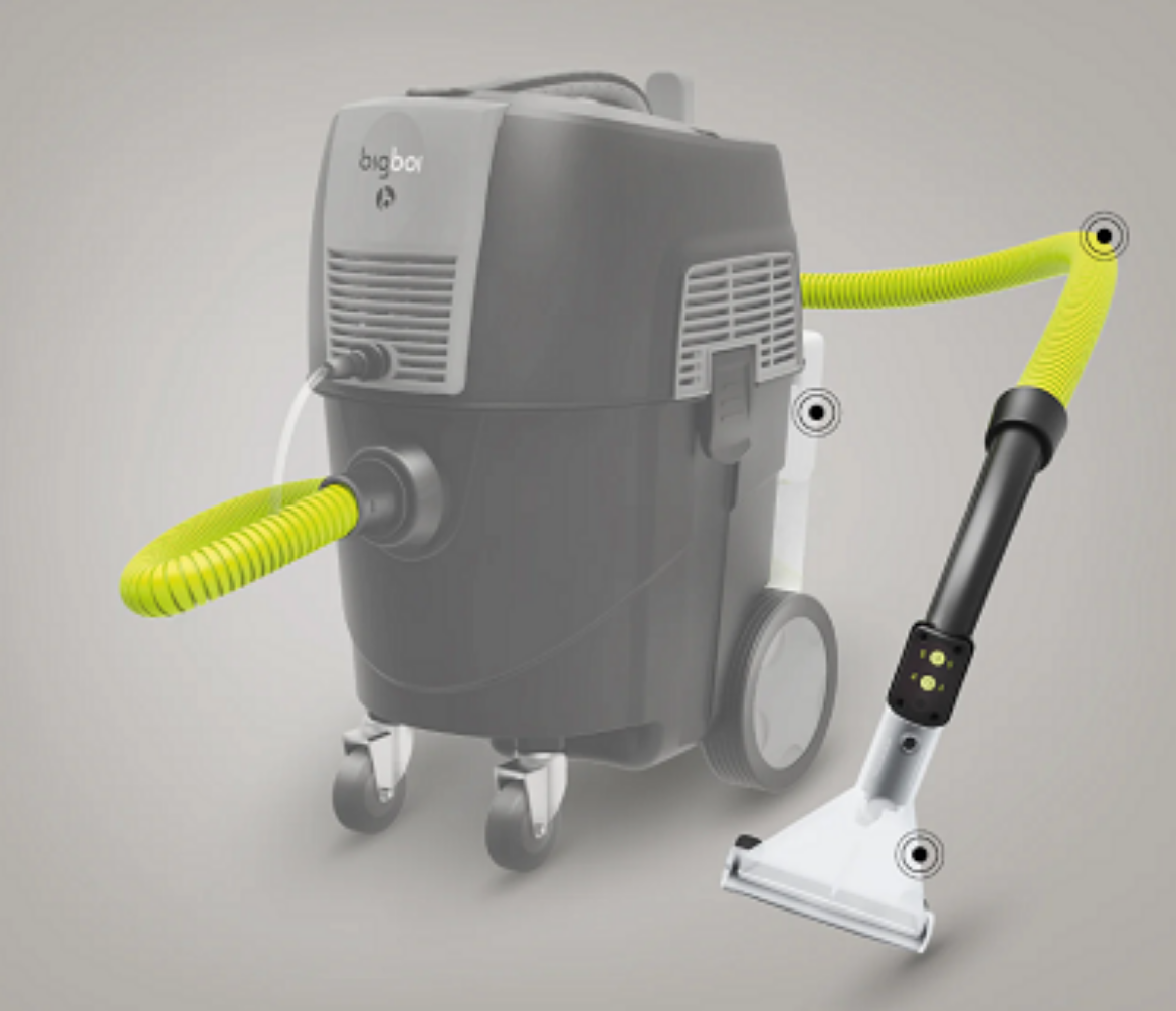 Picture of BigBoi Extraction pack for the SUCKRPRO
Includes 4.5L extraction tank, 30cm clear spray extraction tool, 5m commercial grade vac hose, remote control, 3x drill brushes, round carry bag