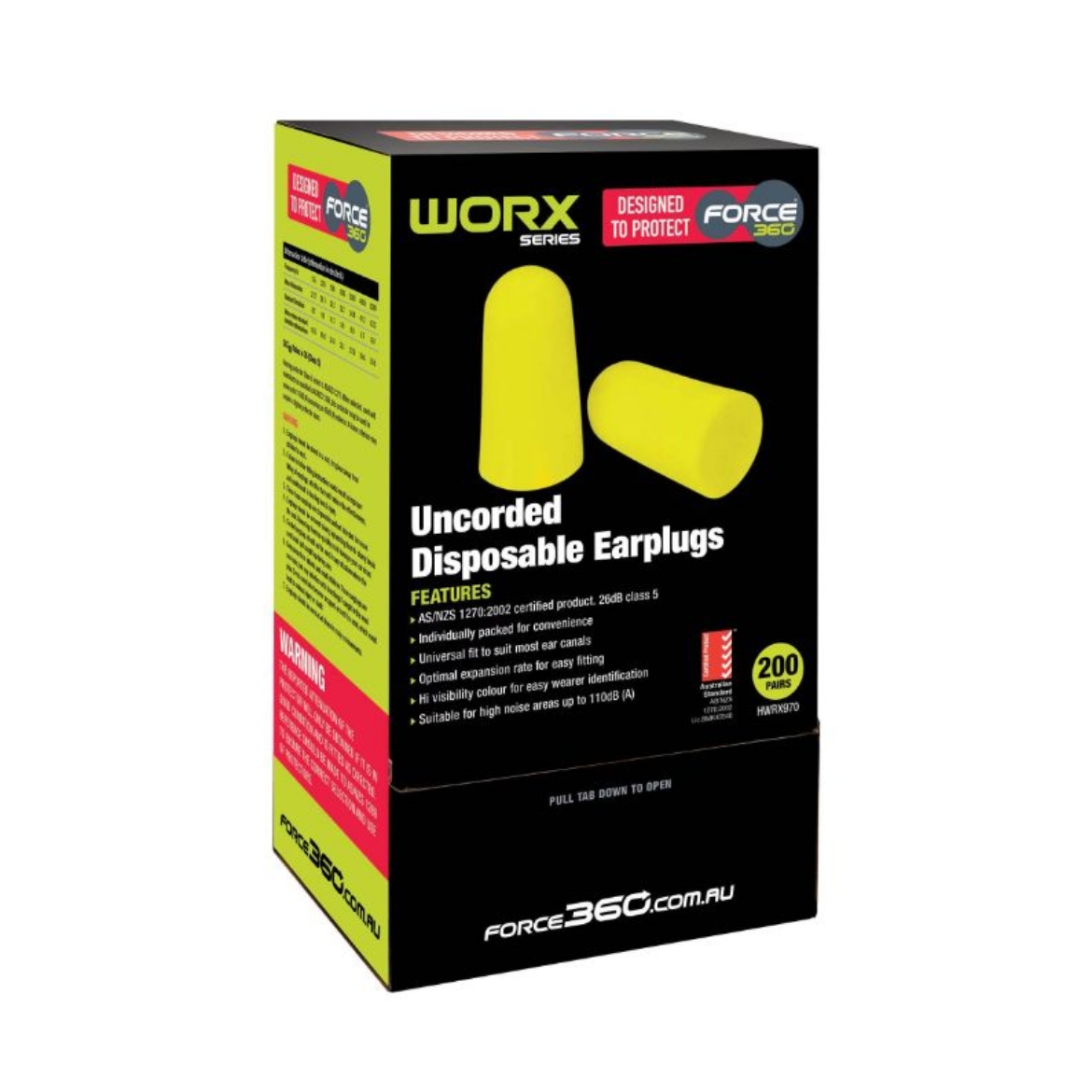 Picture of Force360 Bullet Shaped Uncorded Disposable Earplug Class 5, 26dB (200pr Per Box)