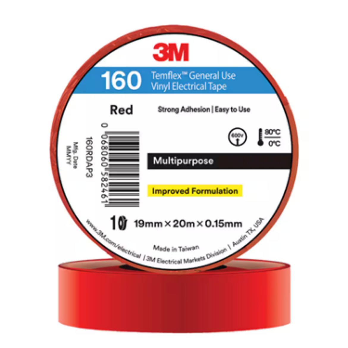Picture of 3M™  Temflex™  1610 General Purpose Vinyl Electrical Tape, Red, 18 mm x 20 m