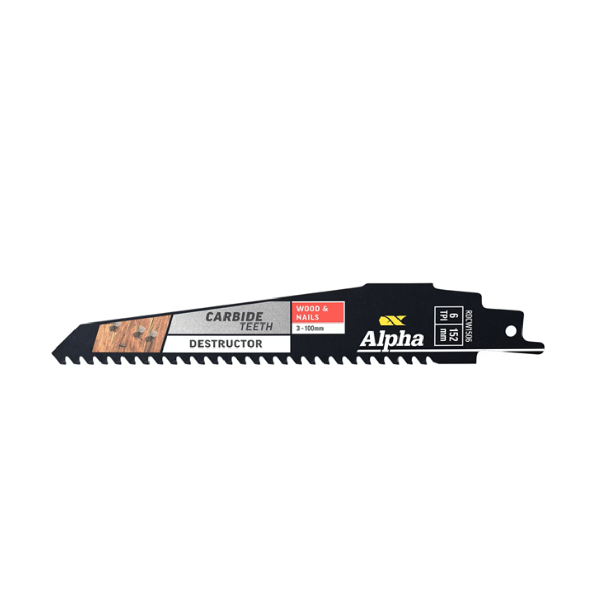 Picture of Alpha Carbide Teeth TCT Destructor Wood & Nails Recip Blade | 6 TPI - 152MM